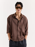 Load image into Gallery viewer, Chocolate Brown Linen Cropped Shirt