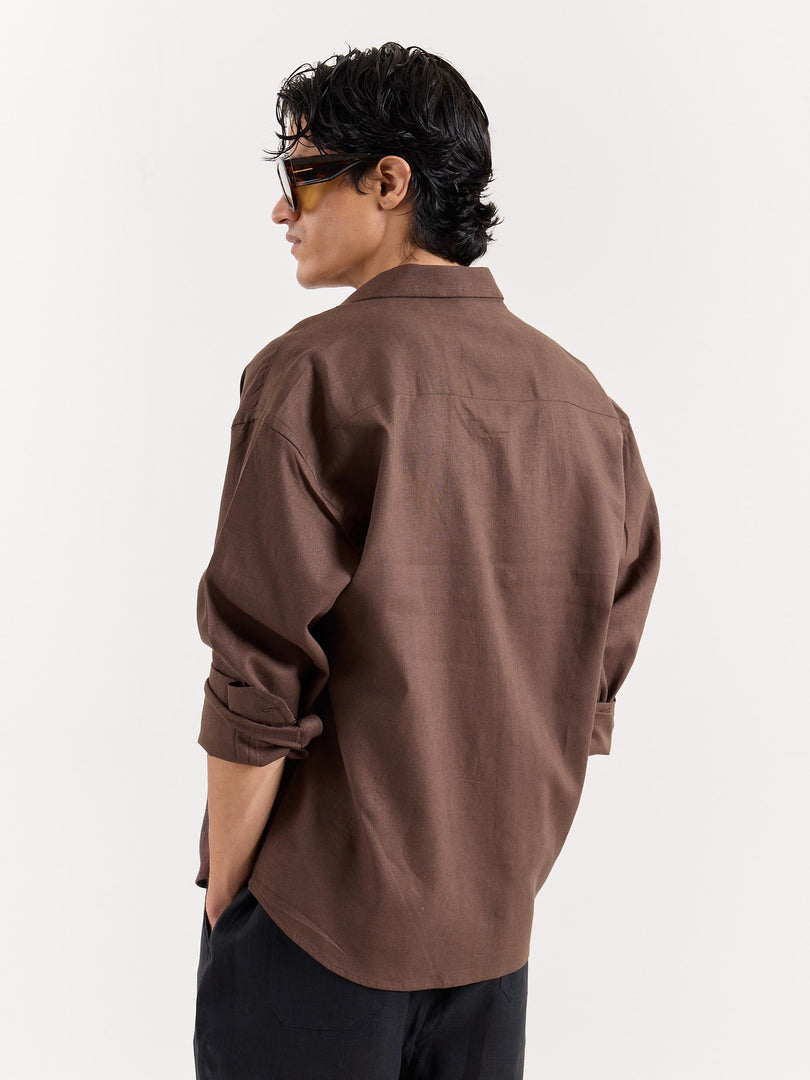 Chocolate Brown Linen Cropped Shirt
