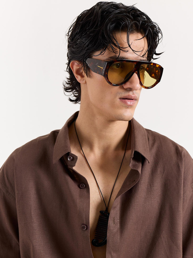 Chocolate Brown Linen Cropped Shirt