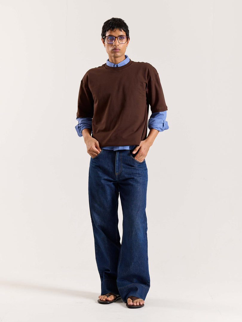 Chocolate Brown Loose Fit Cropped T-Shirt