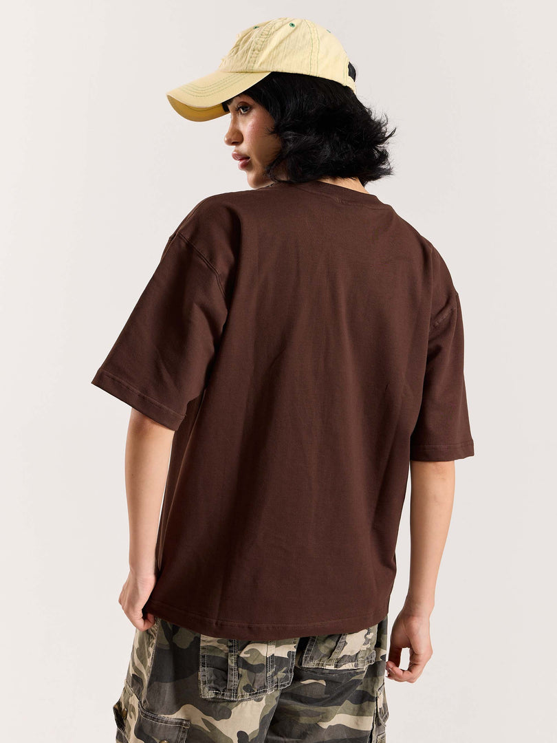 Chocolate Brown Loose Fit Cropped T-Shirt