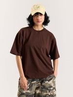 Load image into Gallery viewer, Chocolate Brown Loose Fit Cropped T-Shirt
