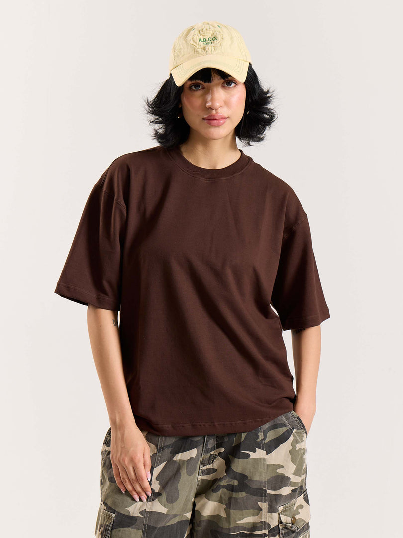 Chocolate Brown Loose Fit Cropped T-Shirt