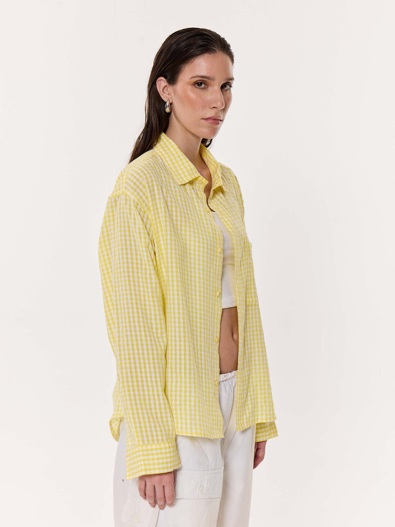 Classic Yellow Checkered Oversized Cropped Shirt