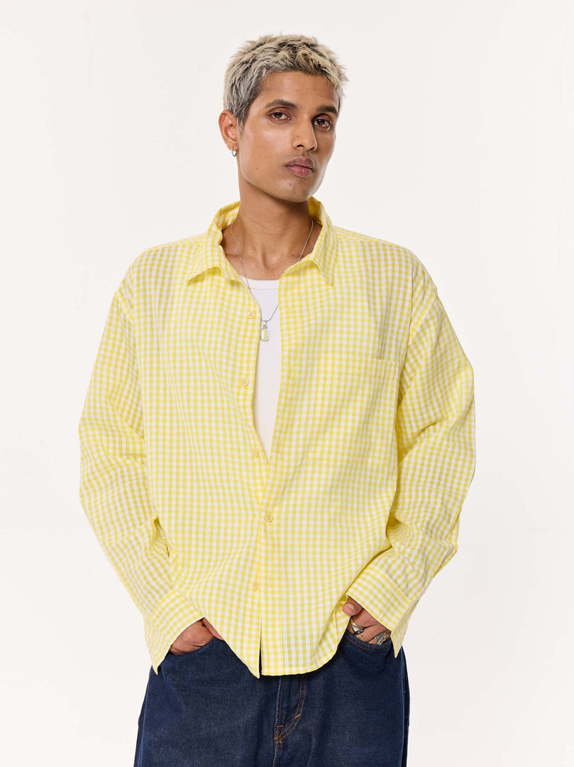 Classic Yellow Checkered Oversized Cropped Shirt