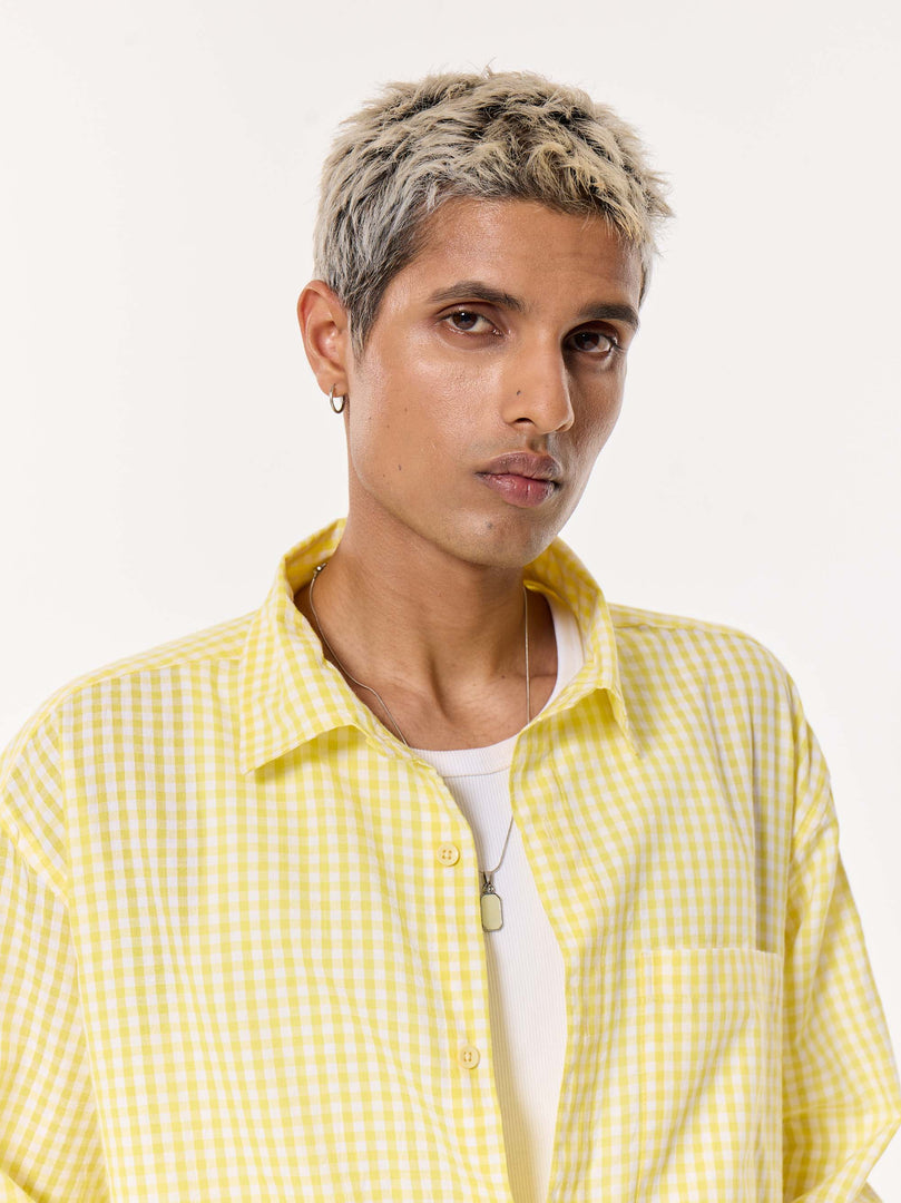 Classic Yellow Checkered Oversized Cropped Shirt