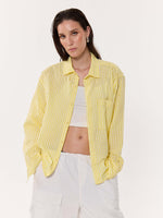 Load image into Gallery viewer, Classic Yellow Checkered Oversized Cropped Shirt