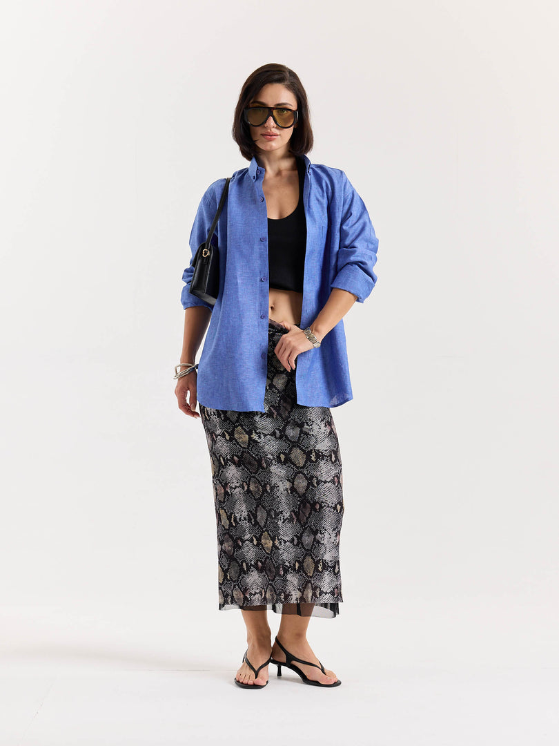 Cobalt Blue Chambray Linen Shirt