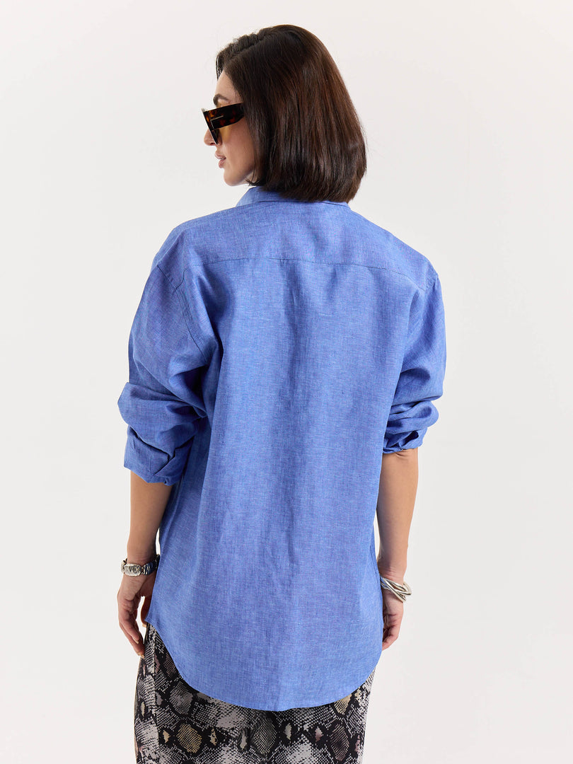 Cobalt Blue Chambray Linen Shirt