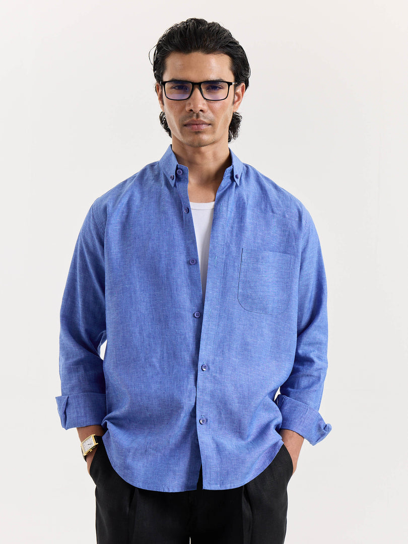 Cobalt Blue Chambray Linen Shirt