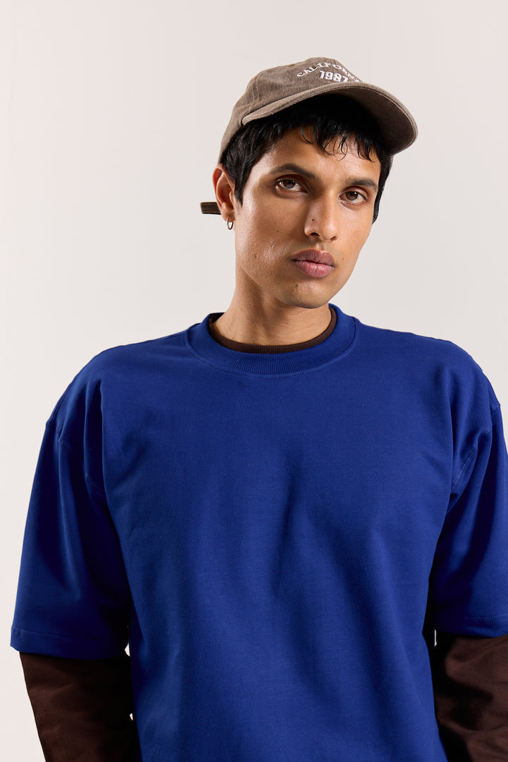 Electric Blue Loose Fit Cropped T-Shirt