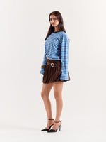 Load image into Gallery viewer, Cobalt &amp; Peach Striped Loose Fit Cropped T-Shirt