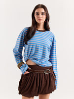 Load image into Gallery viewer, Cobalt &amp; Peach Striped Loose Fit Cropped T-Shirt