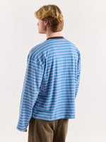 Load image into Gallery viewer, Cobalt &amp; Peach Striped Loose Fit Cropped T-Shirt