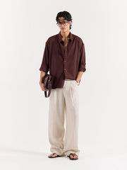Coffee Brown Linen Cropped Shirt