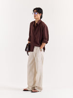 Load image into Gallery viewer, Coffee Brown Linen Cropped Shirt
