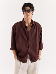 Coffee Brown Linen Cropped Shirt