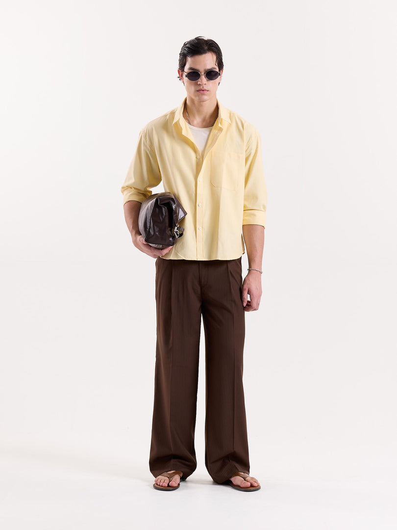 Copper Brown Pinstriped Baggy Fit Trousers