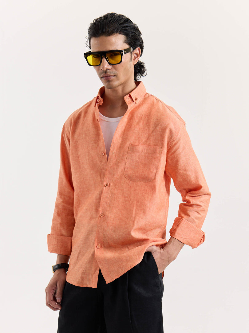 Coral Chambray Linen Shirt