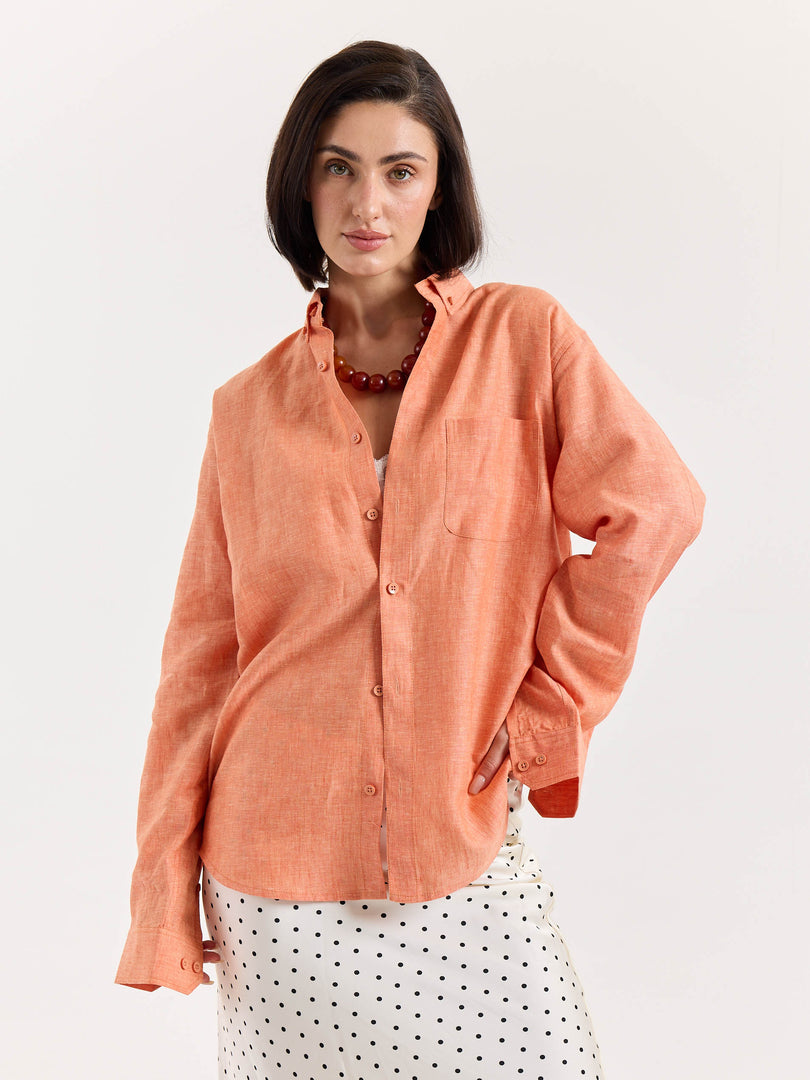 Coral Chambray Linen Shirt