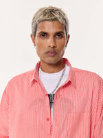 Load image into Gallery viewer, Coral Red Striped Oversized Cropped Shirt