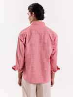 Load image into Gallery viewer, Coral &amp; Cream Grid Checkered Cropped Shirt