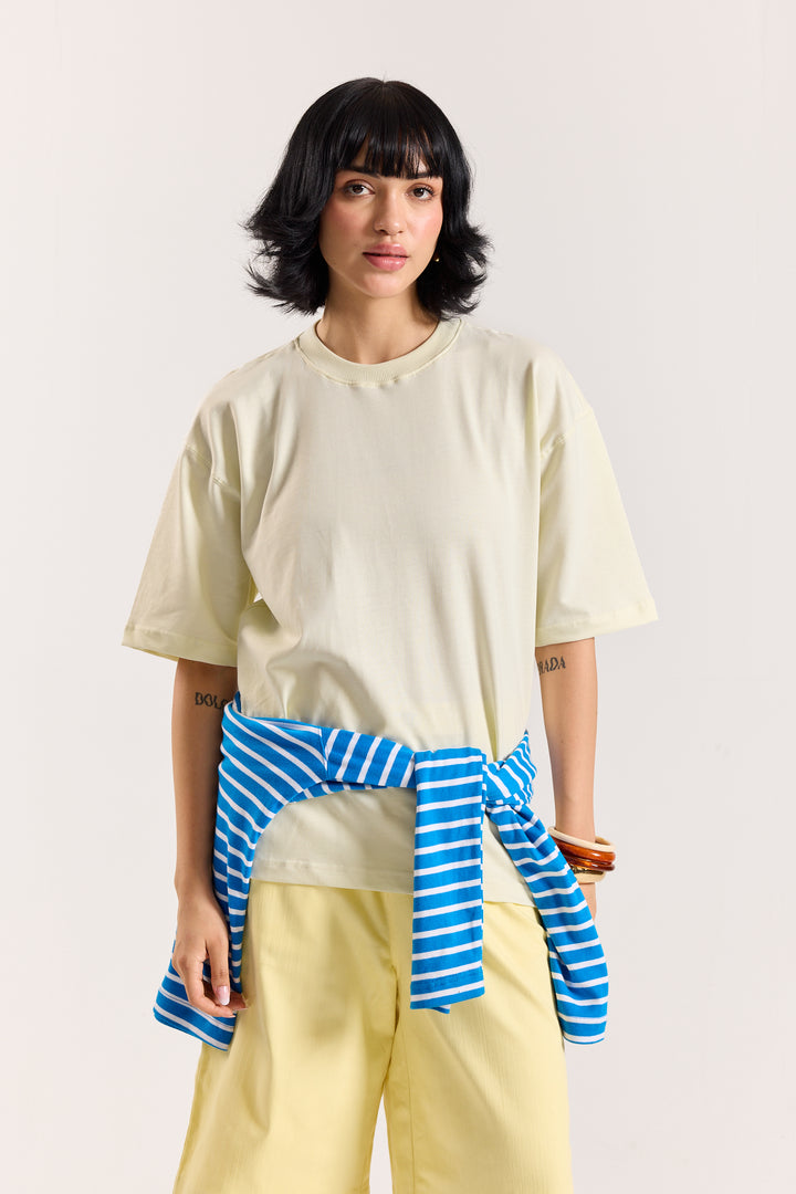 Cream Loose Fit Cropped T-Shirt