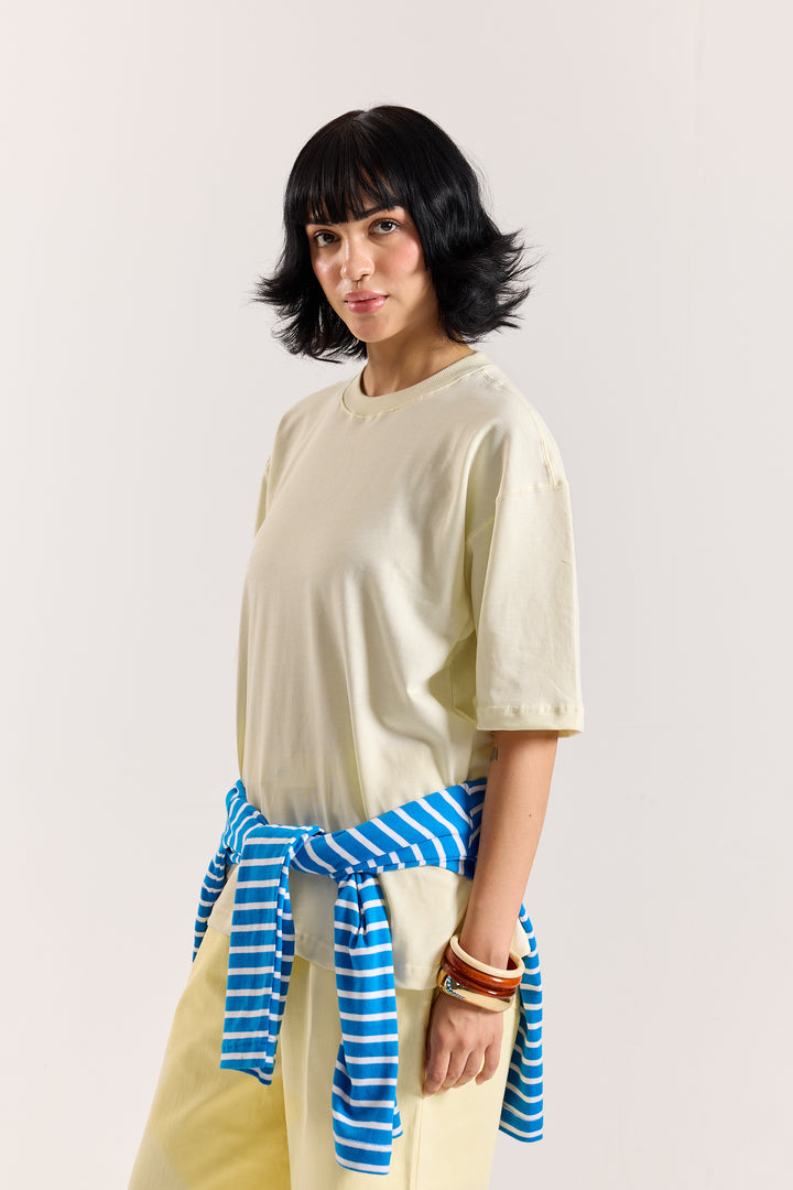 Cream Loose Fit Cropped T-Shirt