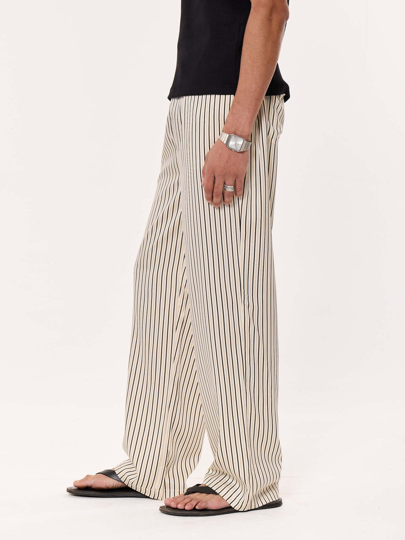 Cream Striped Pull-on Pants