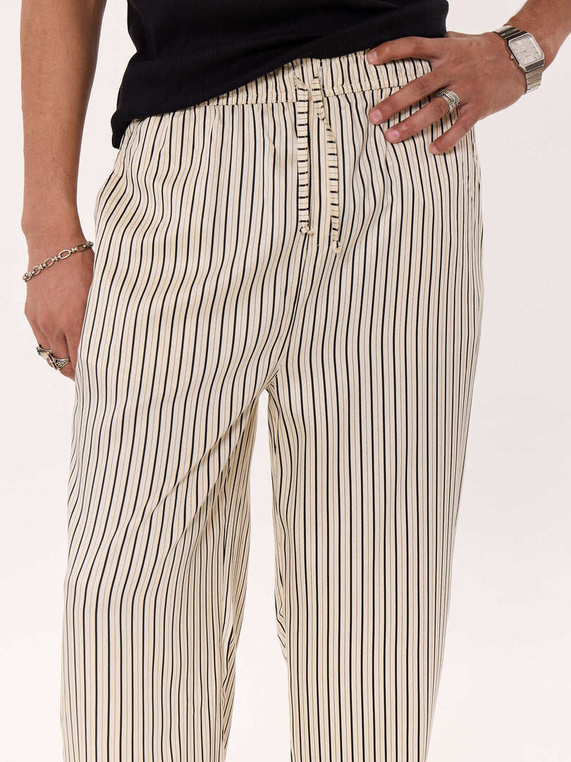 Cream Striped Pull-on Pants