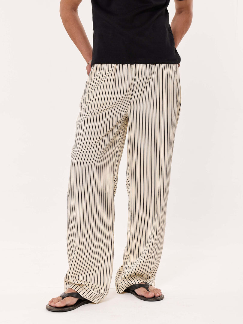 Cream Striped Pull-on Pants