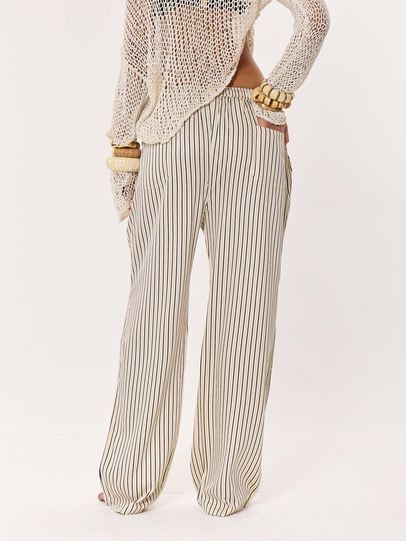 Cream Striped Pull-on Pants
