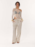 Load image into Gallery viewer, Cream Striped Pull-on Pants