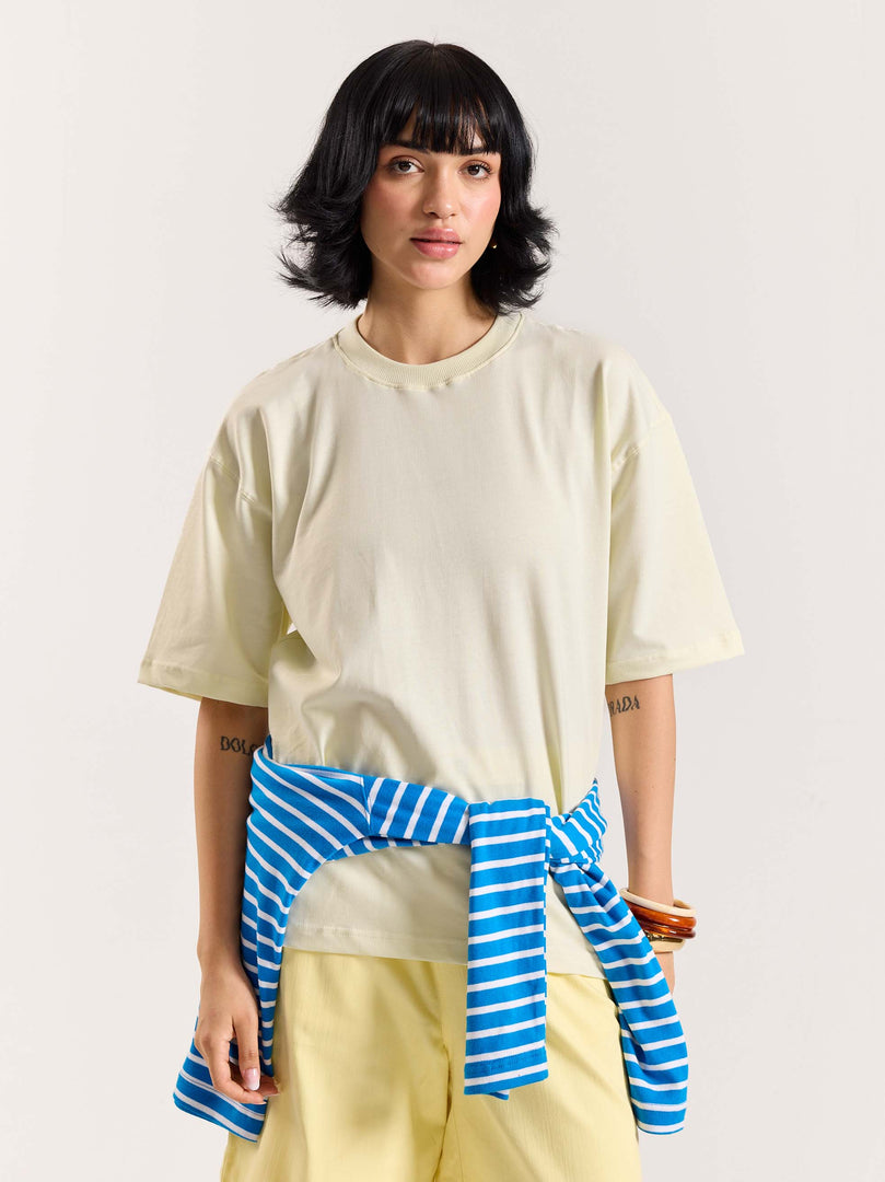 Cream Loose Fit Cropped T-Shirt