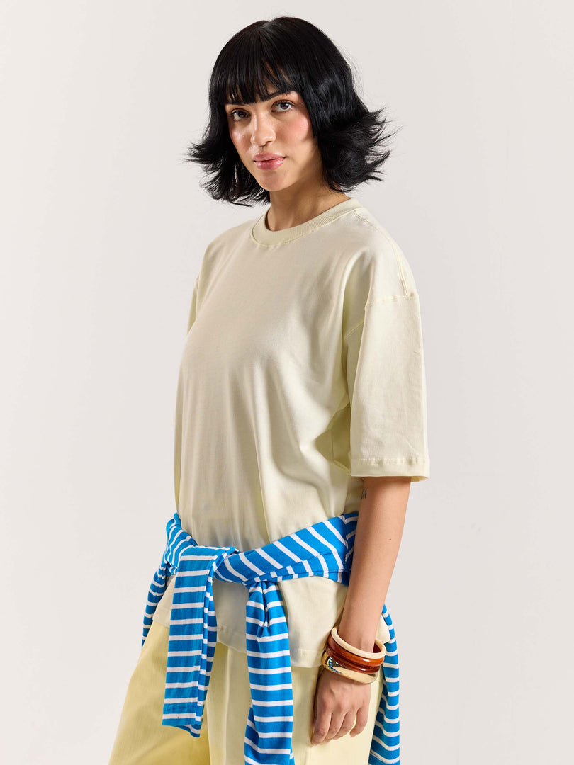Cream Loose Fit Cropped T-Shirt