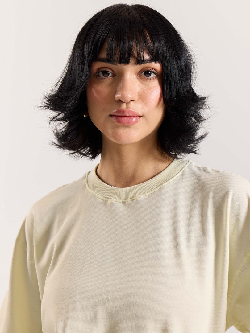Cream Loose Fit Cropped T-Shirt