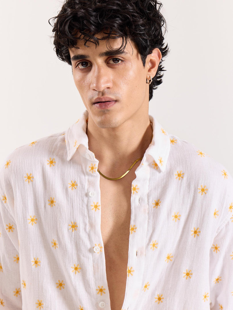 Daisy Dew Embroidered Gauze Holiday Shirt