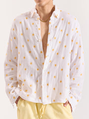 Daisy Dew Embroidered Gauze Holiday Shirt