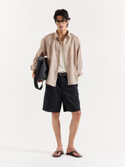 Dark Beige Linen Cropped Shirt