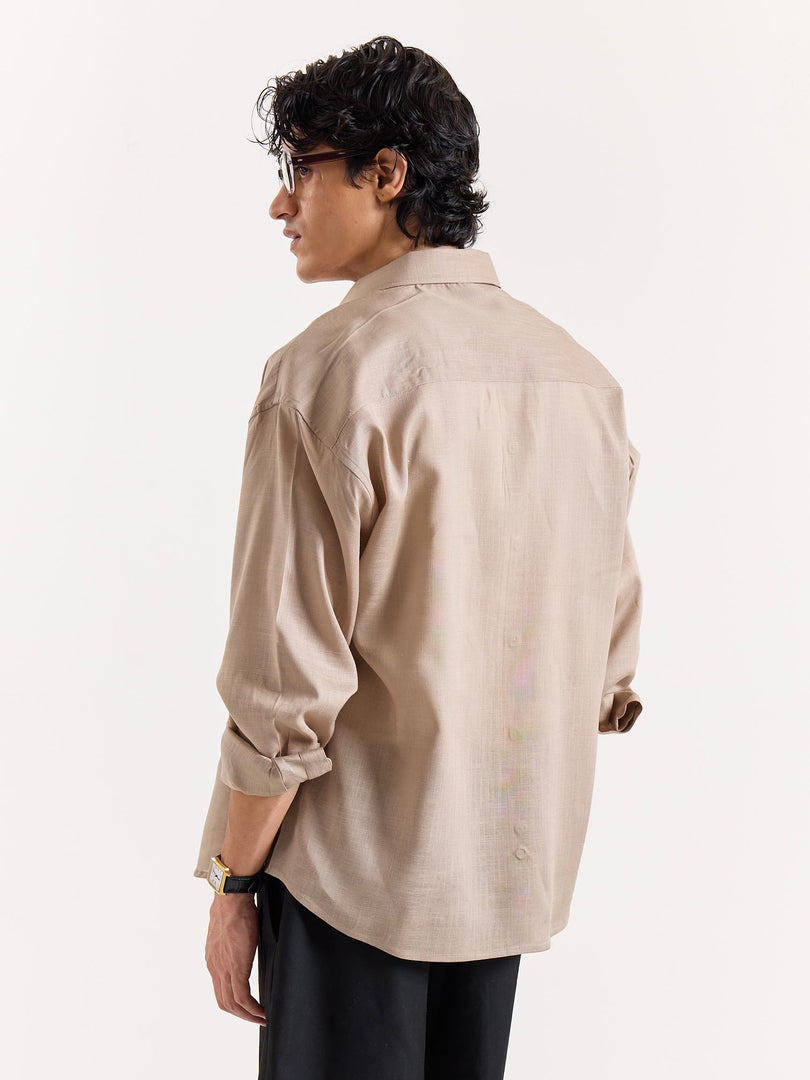 Dark Beige Linen Cropped Shirt