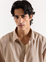 Load image into Gallery viewer, Dark Beige Linen Cropped Shirt