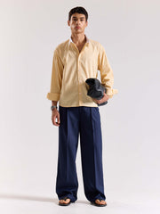 Dark Blue Pinstriped Baggy Fit Trousers
