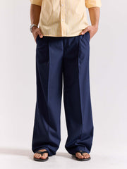 Dark Blue Pinstriped Baggy Fit Trousers