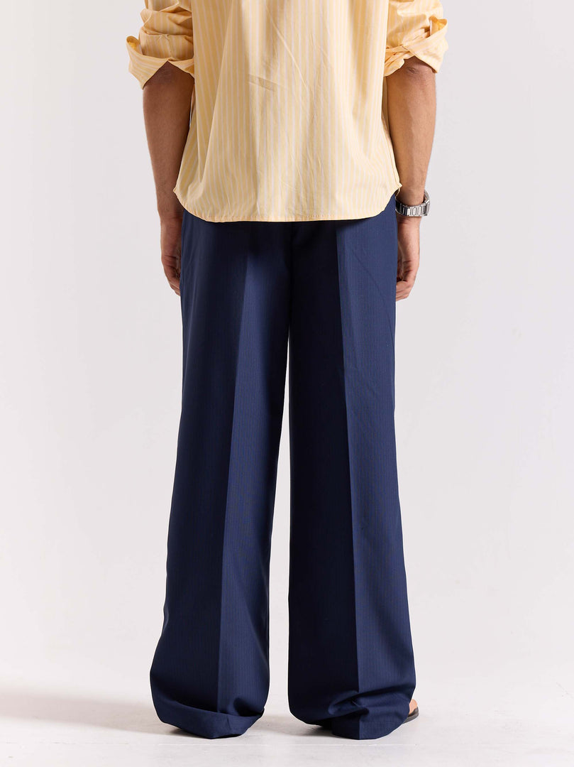 Dark Blue Pinstriped Baggy Fit Trousers