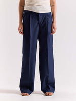 Load image into Gallery viewer, Dark Blue Pinstriped Baggy Fit Trousers