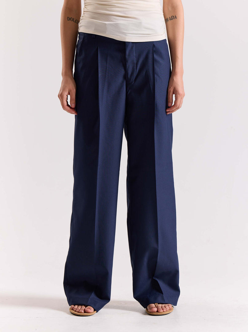 Dark Blue Pinstriped Baggy Fit Trousers