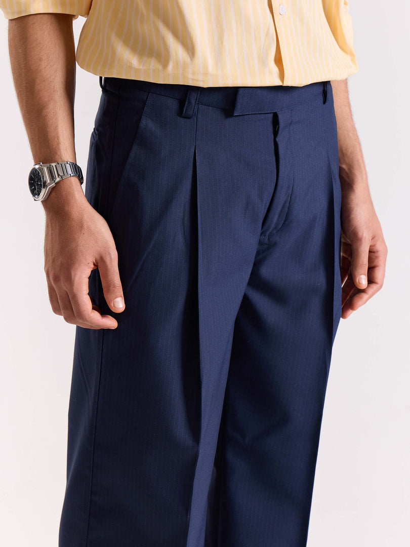 Dark Blue Pinstriped Baggy Fit Trousers