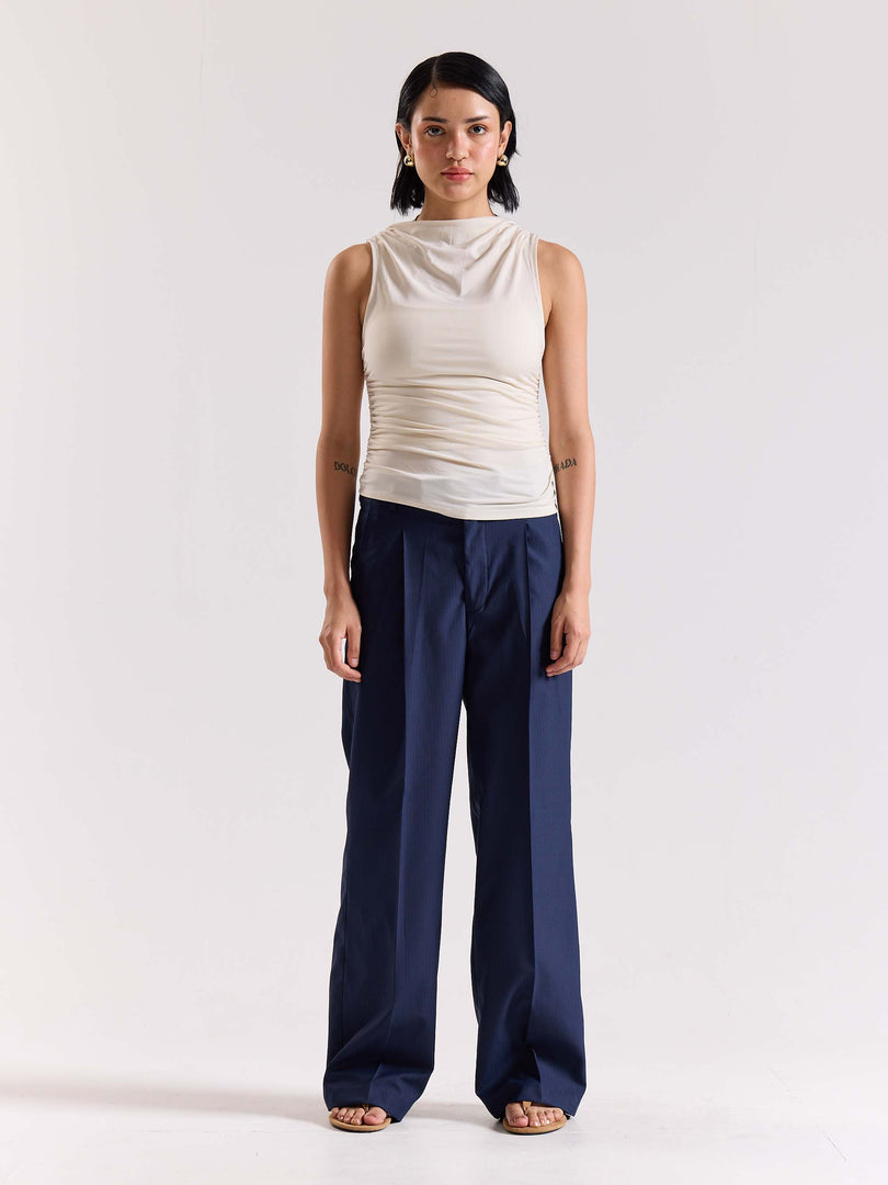 Dark Blue Pinstriped Baggy Fit Trousers