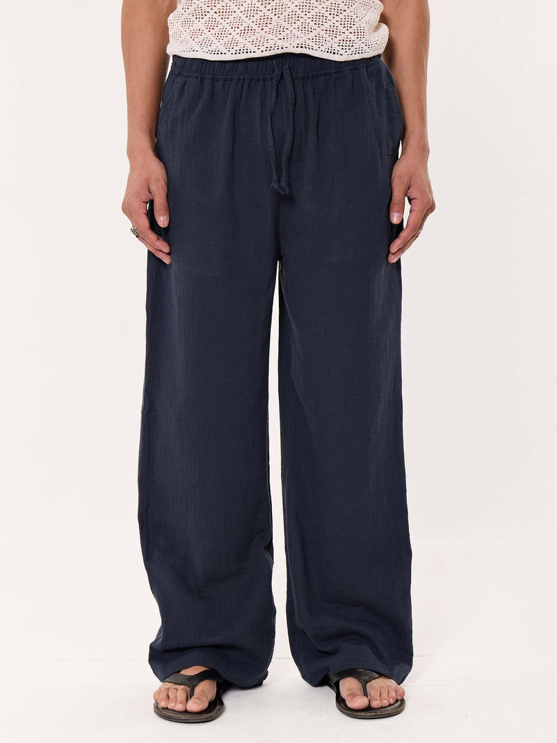 Dark Blue Gauze Pull-on Pants
