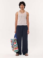 Dark Blue Gauze Pull-on Pants